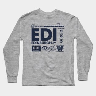 Vintage Edinburgh EDI Airport Code Travel Day Retro Travel Tag Scotland Long Sleeve T-Shirt